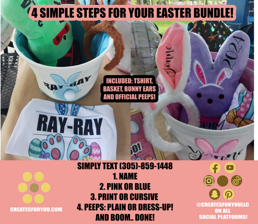 Personalized Easter Basket Bundles! Tshirt, PEEPS, Bunny Ears, and BASKET INCLUDED!